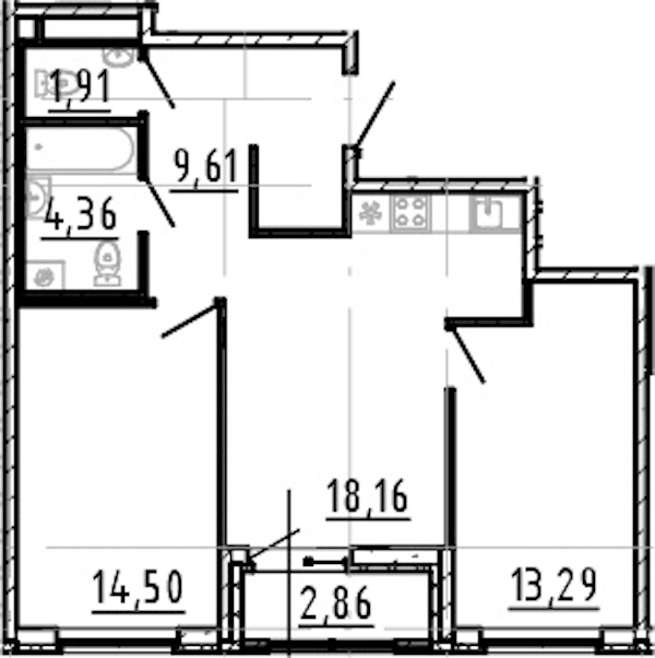 2-комнатная квартира 61.83 м², 16/19 эт., ЖК «Город Первых»